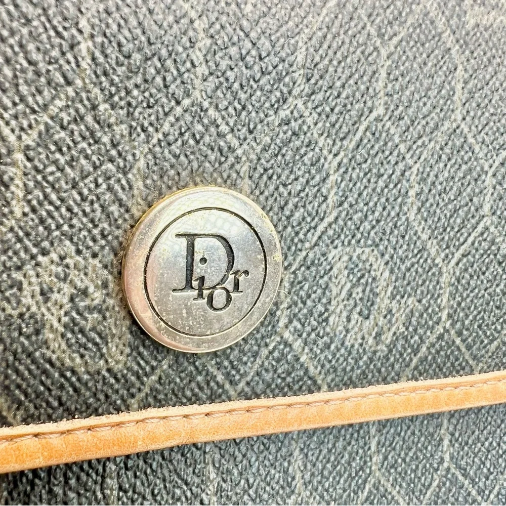 Dior Honeycomb Coated Canvas Chain Shoulder Bag in Black with Tan Leather Trim